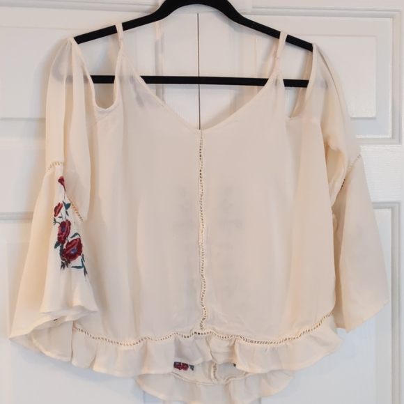 American Eagle Festival Boho festival floral top cream ivory embroidery Small - Picture 11 of 13